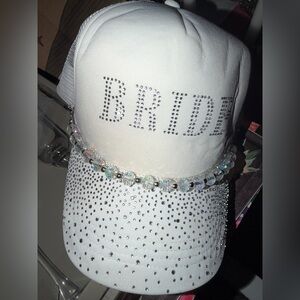 White Bride Cap with Rhinestone Accents